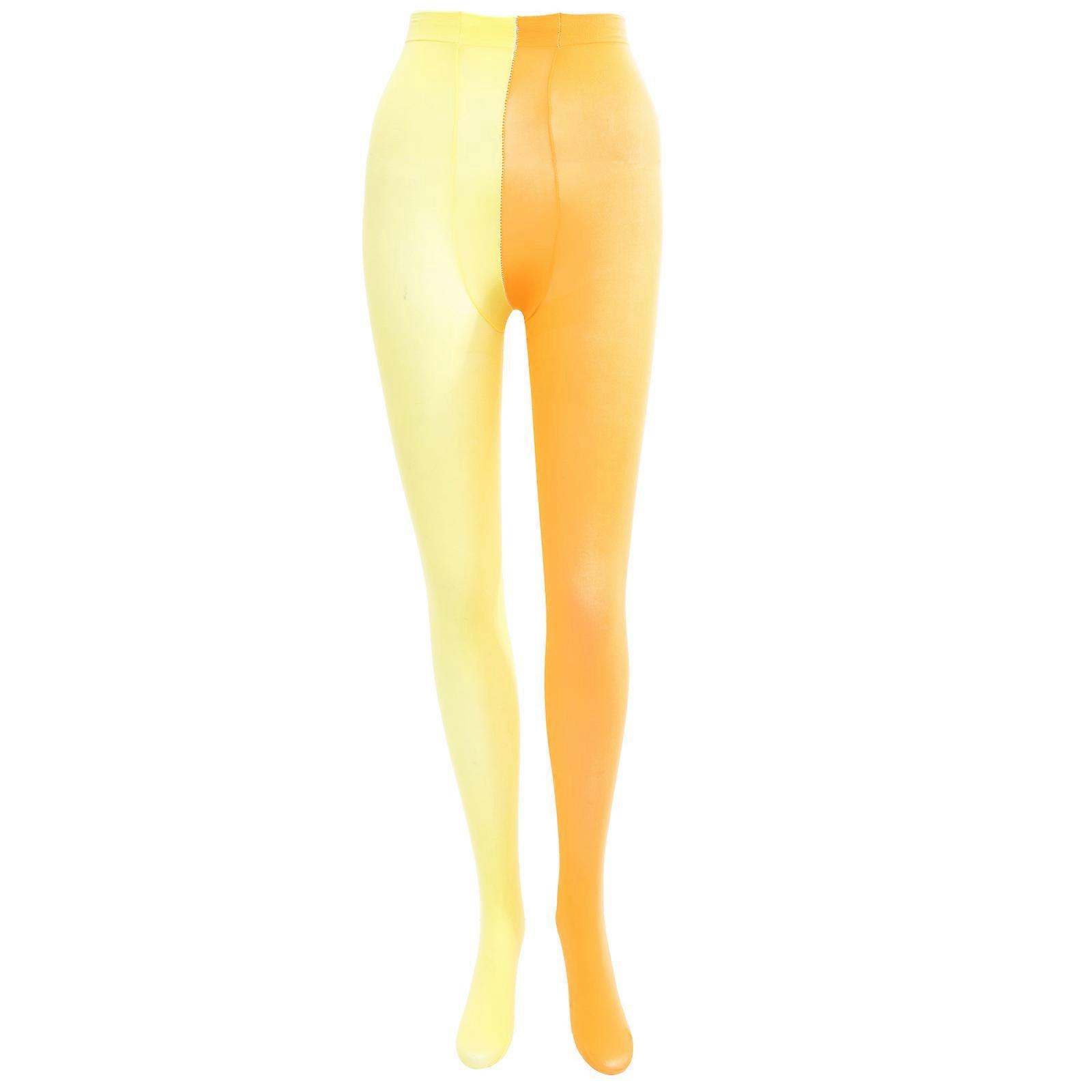 Fashion Double Color AB Splice Left Right Stockings - Free Size (Orange and Yellow)