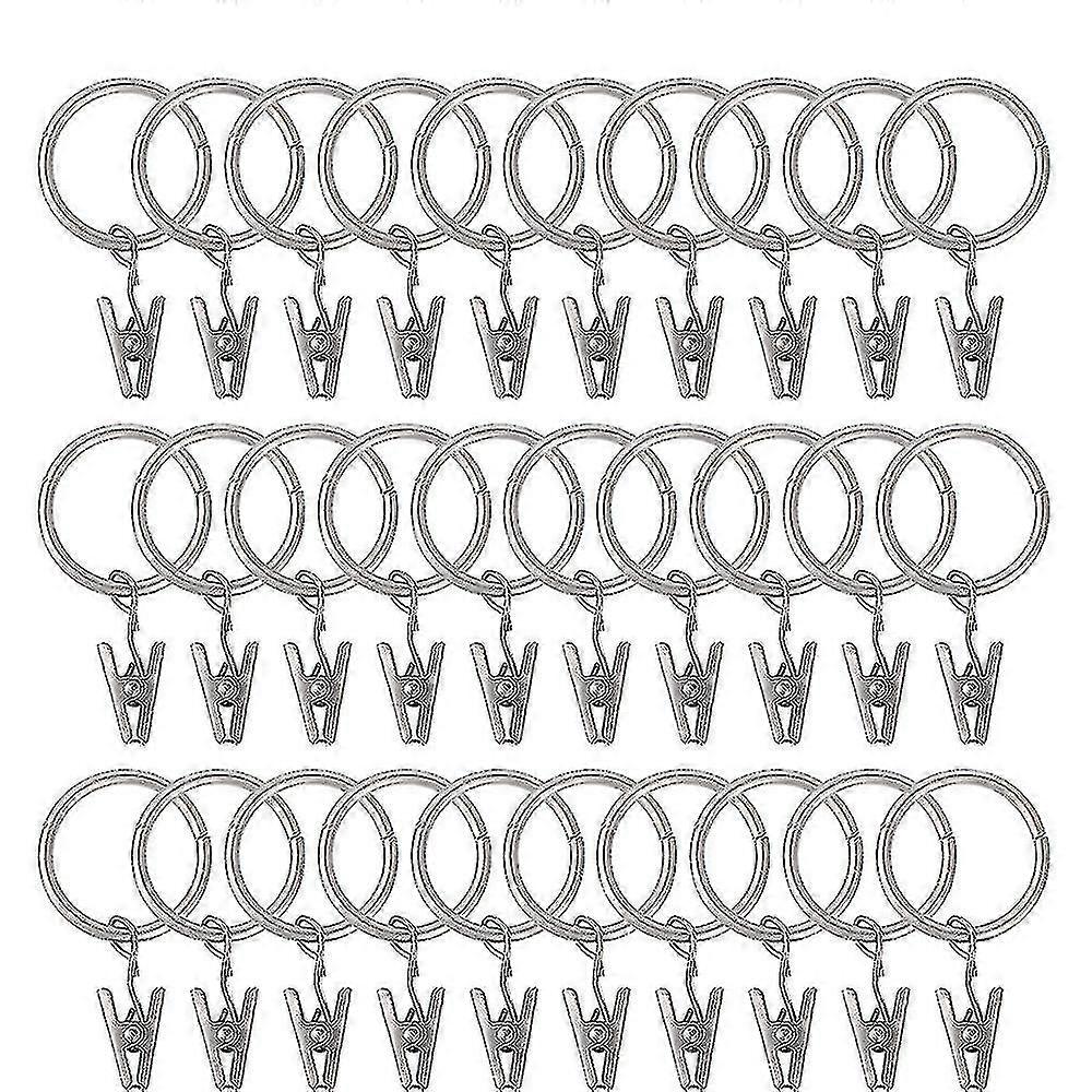 30pcs Curtain Rings With Clips, Rustproof Metal Drapery Ring, 28mm