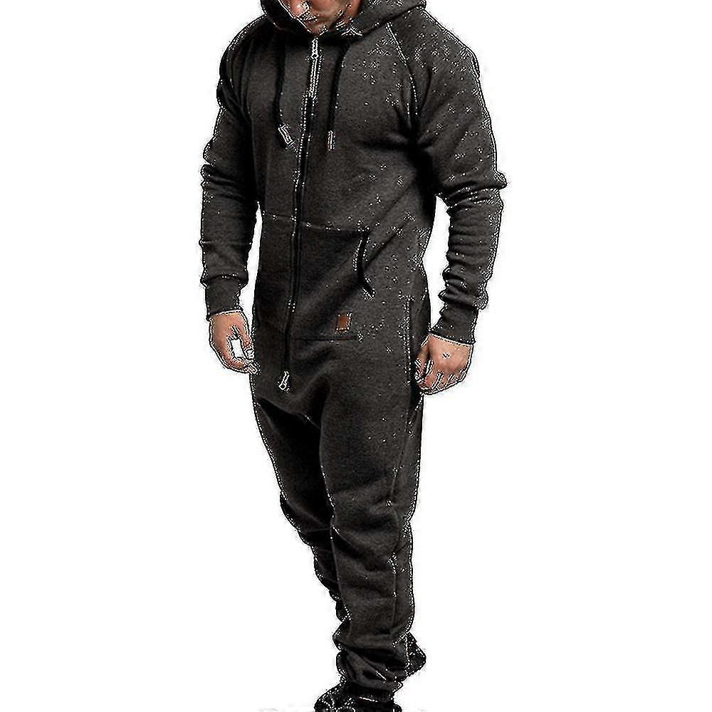 Hommes Grenouillère Tout En Un Sweat À Capuche Zip Combinaison Hiver Casual À Capuche Barboteuse Combishort0