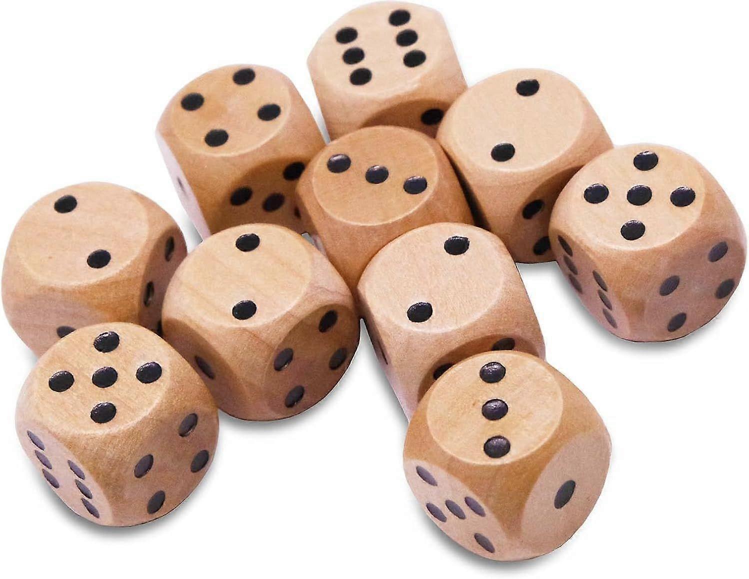 10 Pack Wooden Dice Set - Standard 16mm 6 Sided - Perfect for Board Games and RPGs