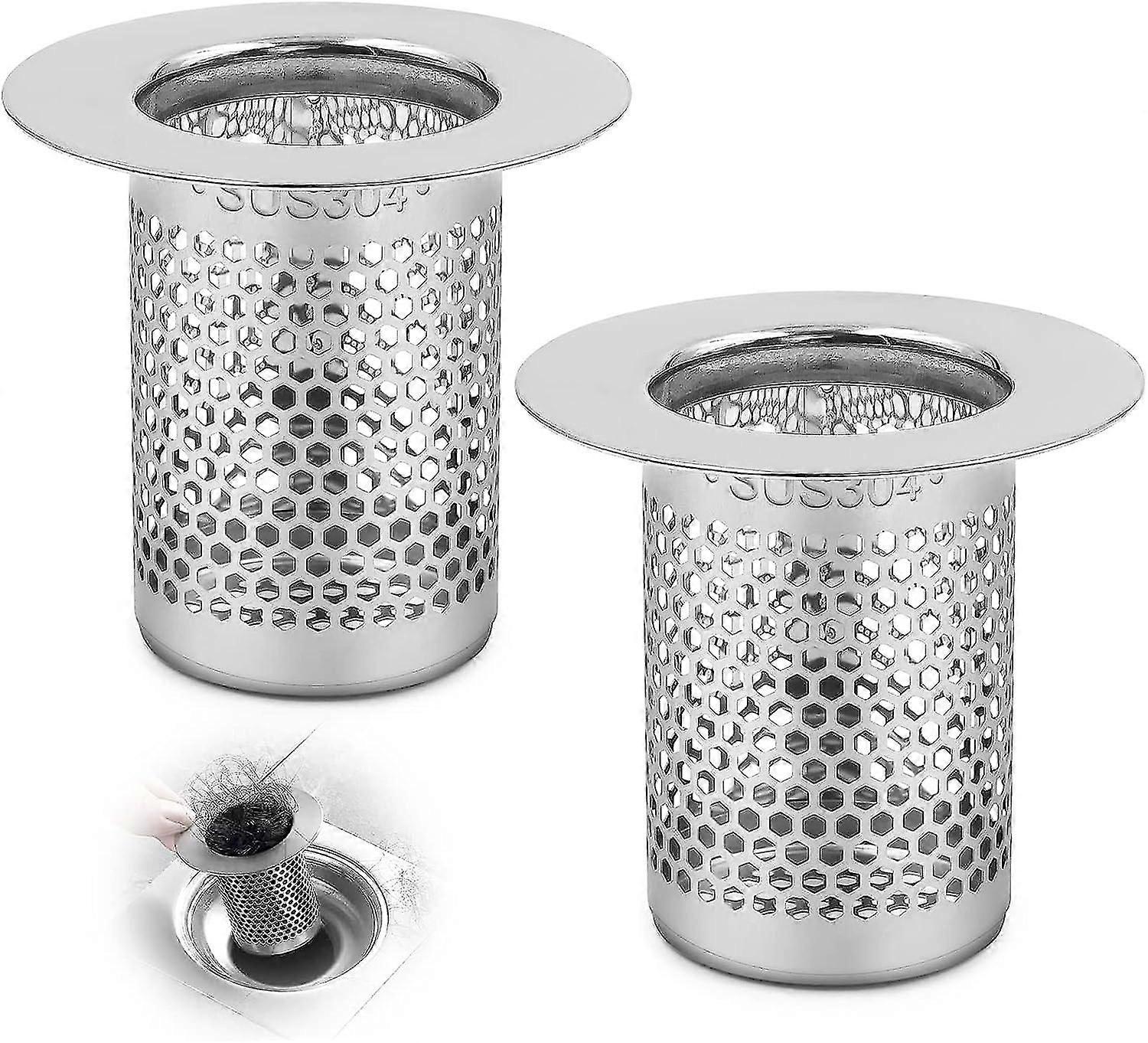 2 Pack Φίλτρο Νιπτήρα Ντους 5cm Ανοξείδωτο Ατσάλι για Μπαλκόνι Μπάνιου Κουζίνας