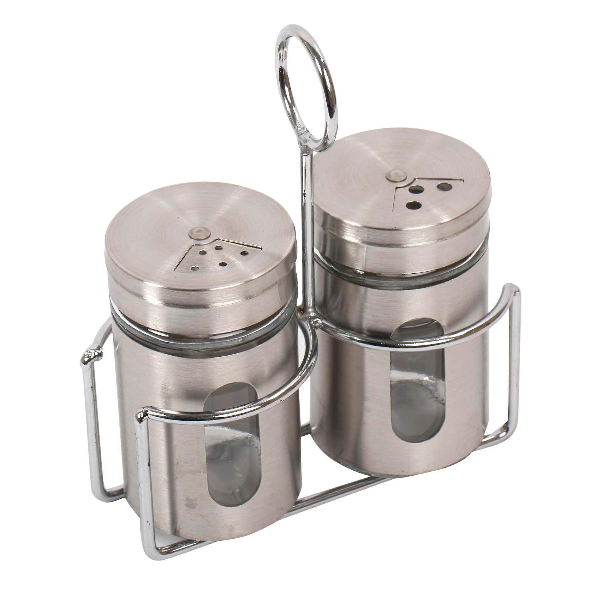 2 Piece Stainless Steel Salt and Pepper Shakers Set 85 ml with Modern Design for Kitchen Decor 49 x 84 cm