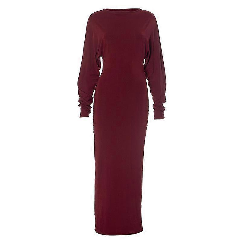 Women's Autumn Fashion Elegant Solid Color Long Sleeve Loose Large Backless Dress