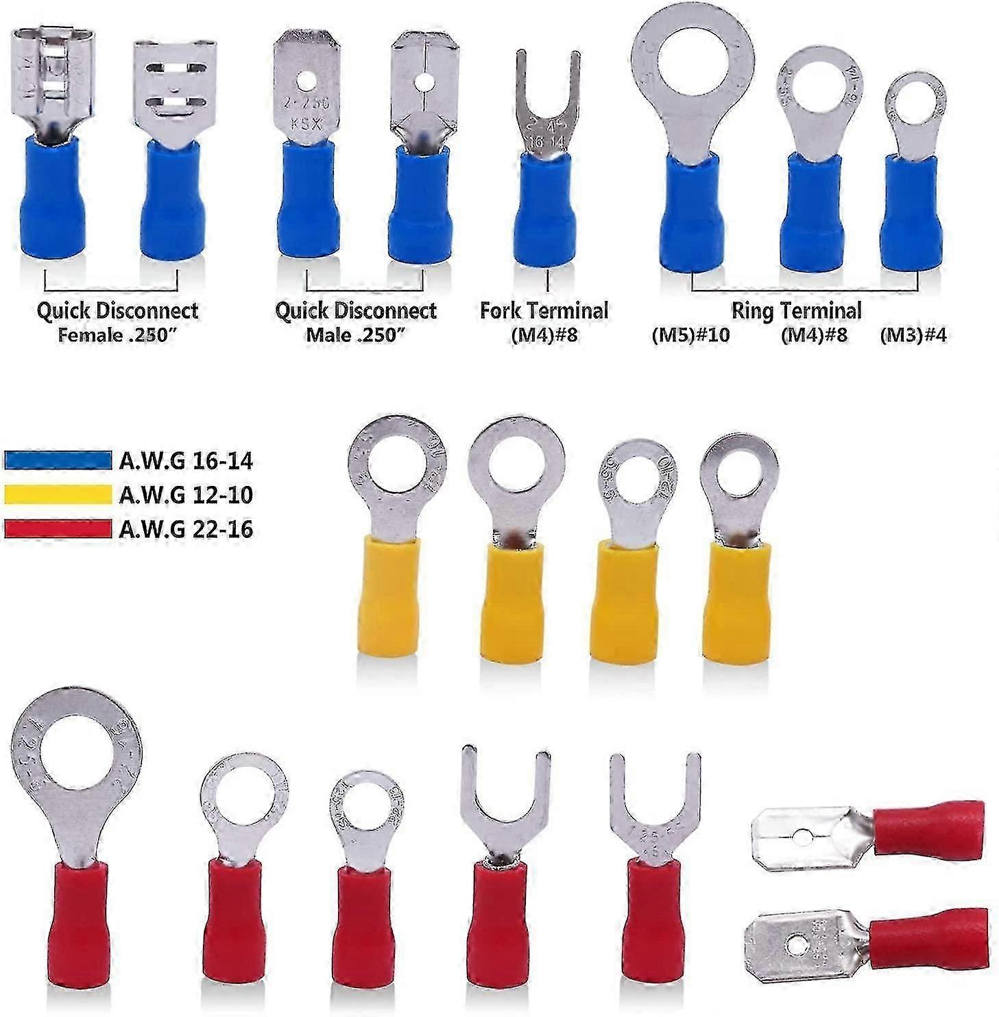 280pcs Electrical Terminals, Electrical Terminals For Car, Electrical Connector, Spade Terminals And Spade Terminals, Crimp Insulated Connec