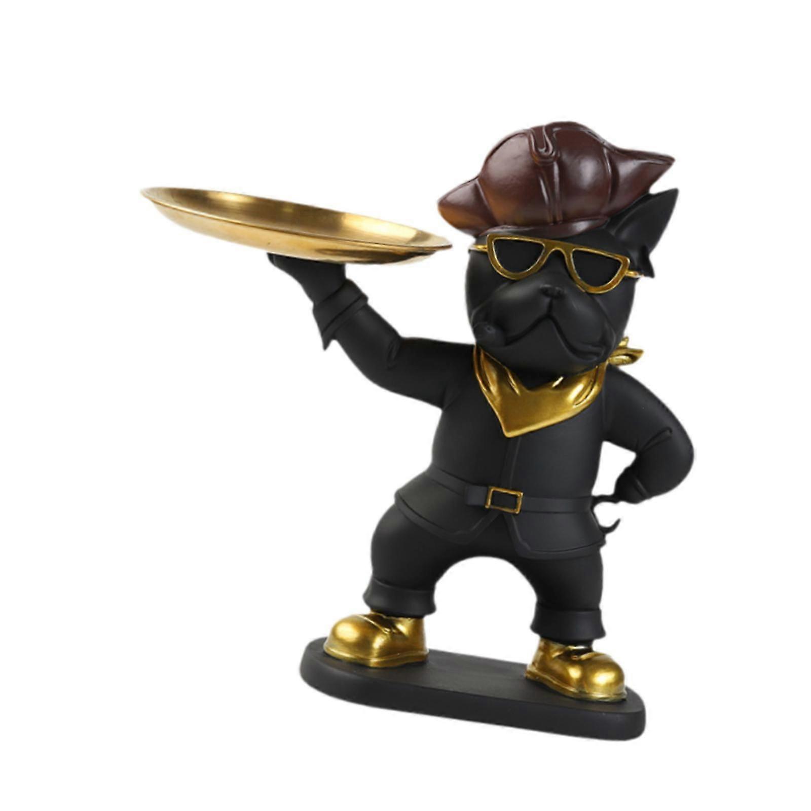 Sundries Container Dog Statue with Storage Tray for Office Bookshelf Cabinet