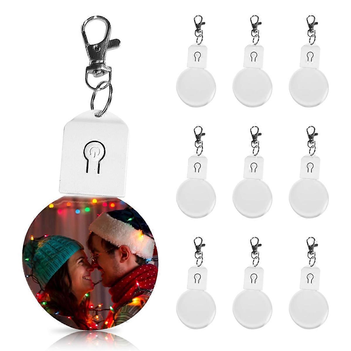 10Pcs Sublimation Keychain Blanks Bulk with LED Lighted Transfer DIY Crafts with Keyrings for Photo