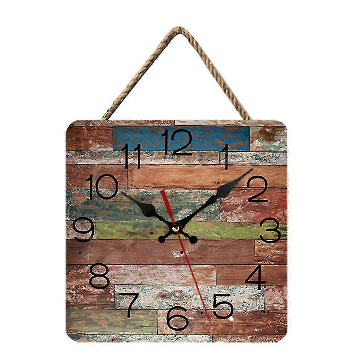 10 "木製の壁掛け時計サイレント、バッテリー駆動、ビンテージラウンドカントリーコースト壁掛け時計装飾-D
