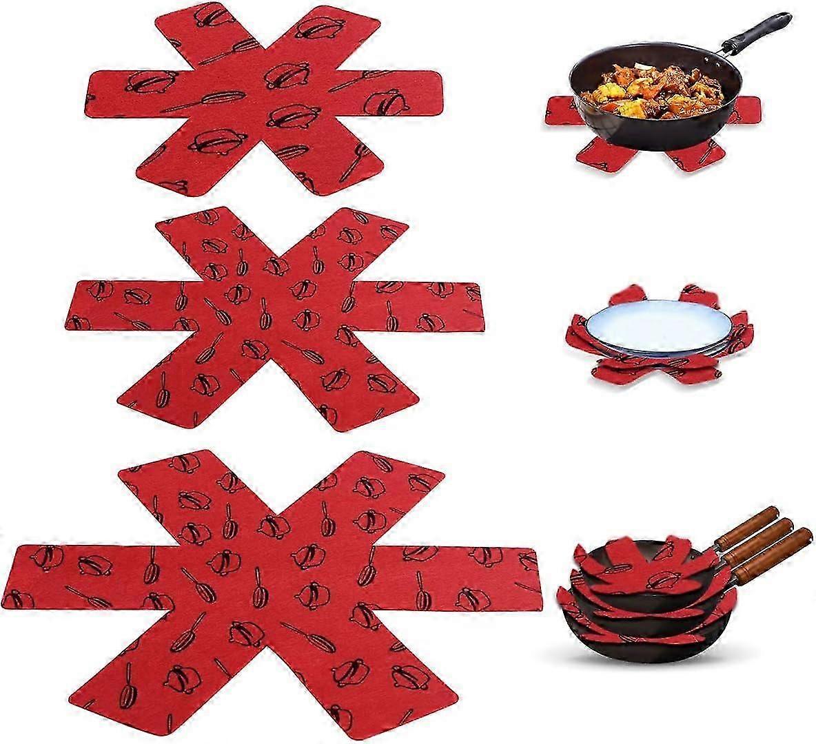 Protective cover for pots and pans, 15 premium printed felt dividers to separate and protect the surface of cookware (red)