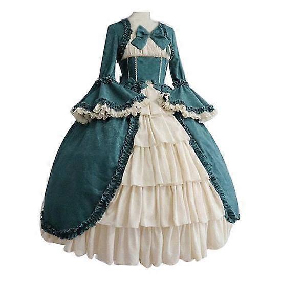 Lady Retro Square Neck Tight Waist Bowknot Medieval Dress Cosplay Party Costume