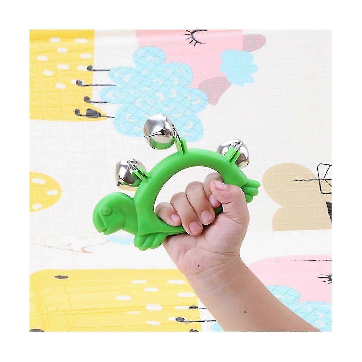 Turtle Shape Hand Bells Handheld Tambourine with 6 Jingle Metal Bells for Kid Toy Musical Instrumen js