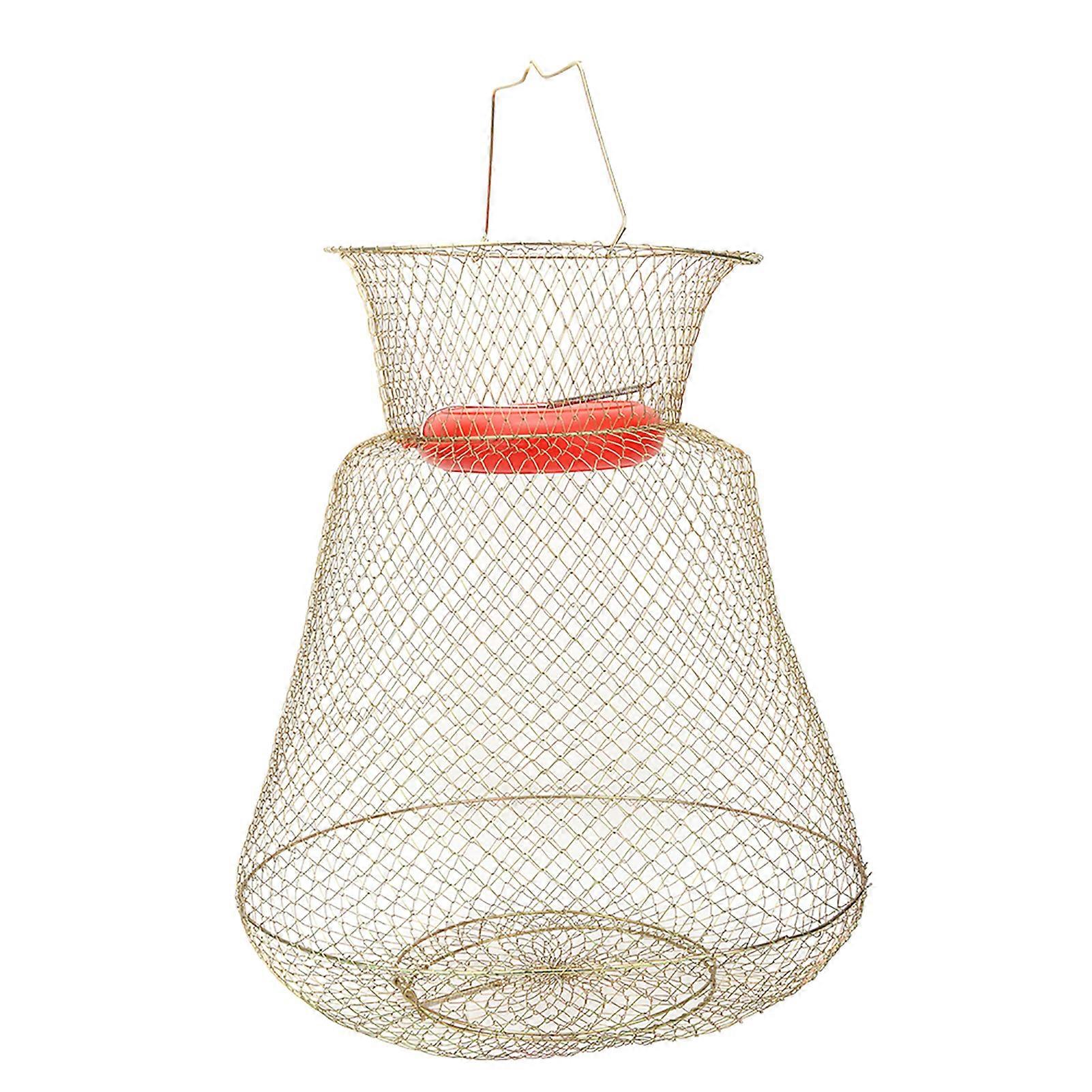 Stainless Steel Foldable Round Portable Fish Shrimp Basket Fishing Net Cage with Floating BowlDiameter 45cm(L)
