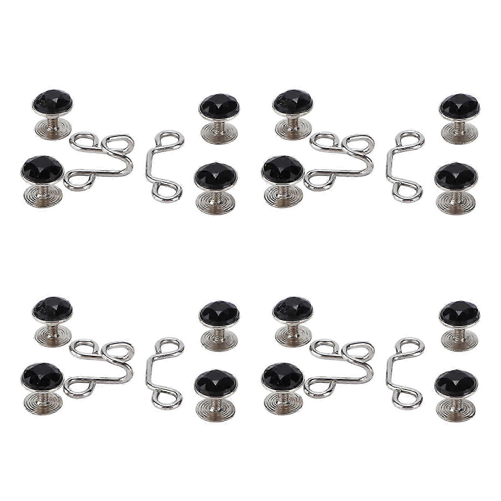 16Pcs Button Pins Reusable Sturdy Durable Detachable Card Slot Design Convenient Jean ButtonSmall Black Rhinestone