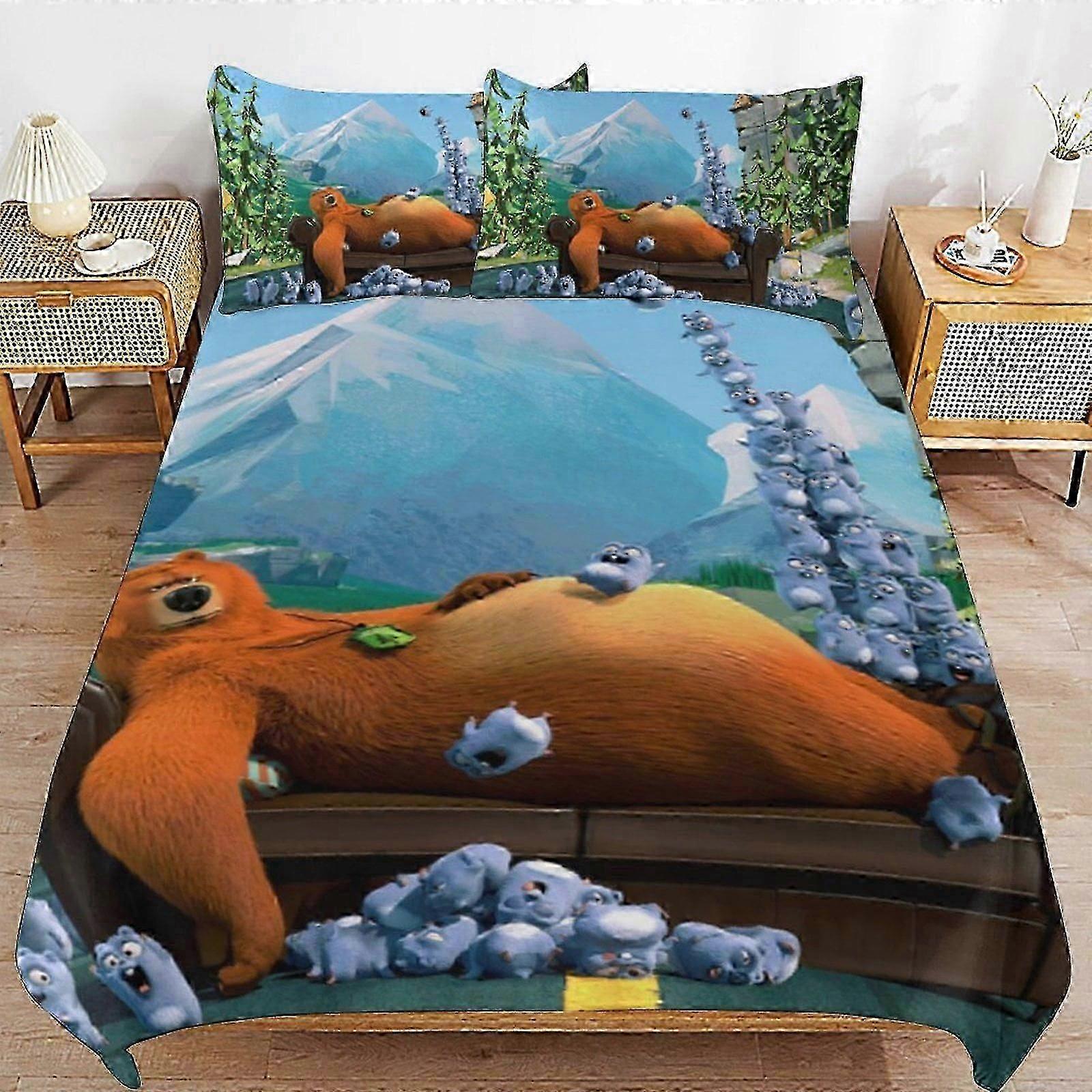 o2827 Lençóis Grizzy E Os Lemmings Conjunto de Edredom3 Peças Conjunto de Capa de Colcha Roupa de Cama Macia Se para Todas as Estações (1 Capa de Edredom e 2 Fronhas) Cama