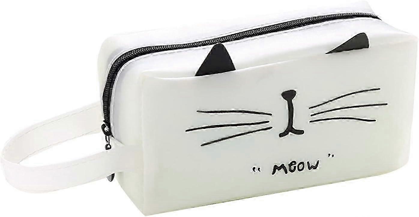 Pen Pencil Case Adorable Cat Large Capacity Pencil Pouch Stationery Storage Bag (White )