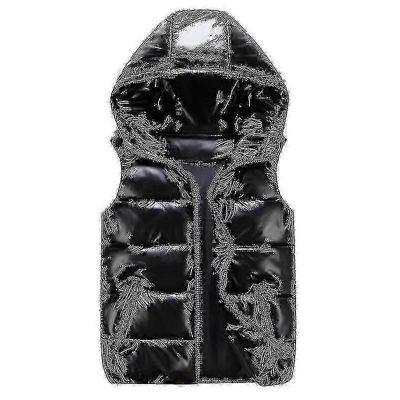Unisex Shiny Padded Vest Hooded Stand Collar Waistcoat For Men And Women