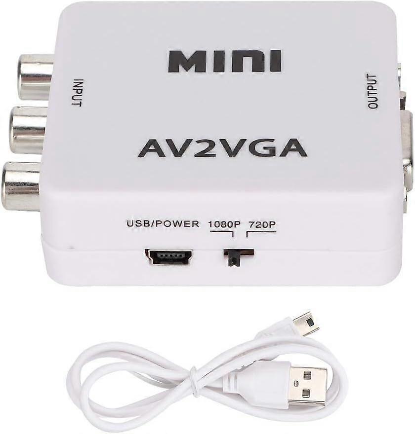 Mini PC VGA to AV Adapter RCA HDMI 480P Composite Adapter AV to VGA Audio Decoder TV PC Video Converter (White)