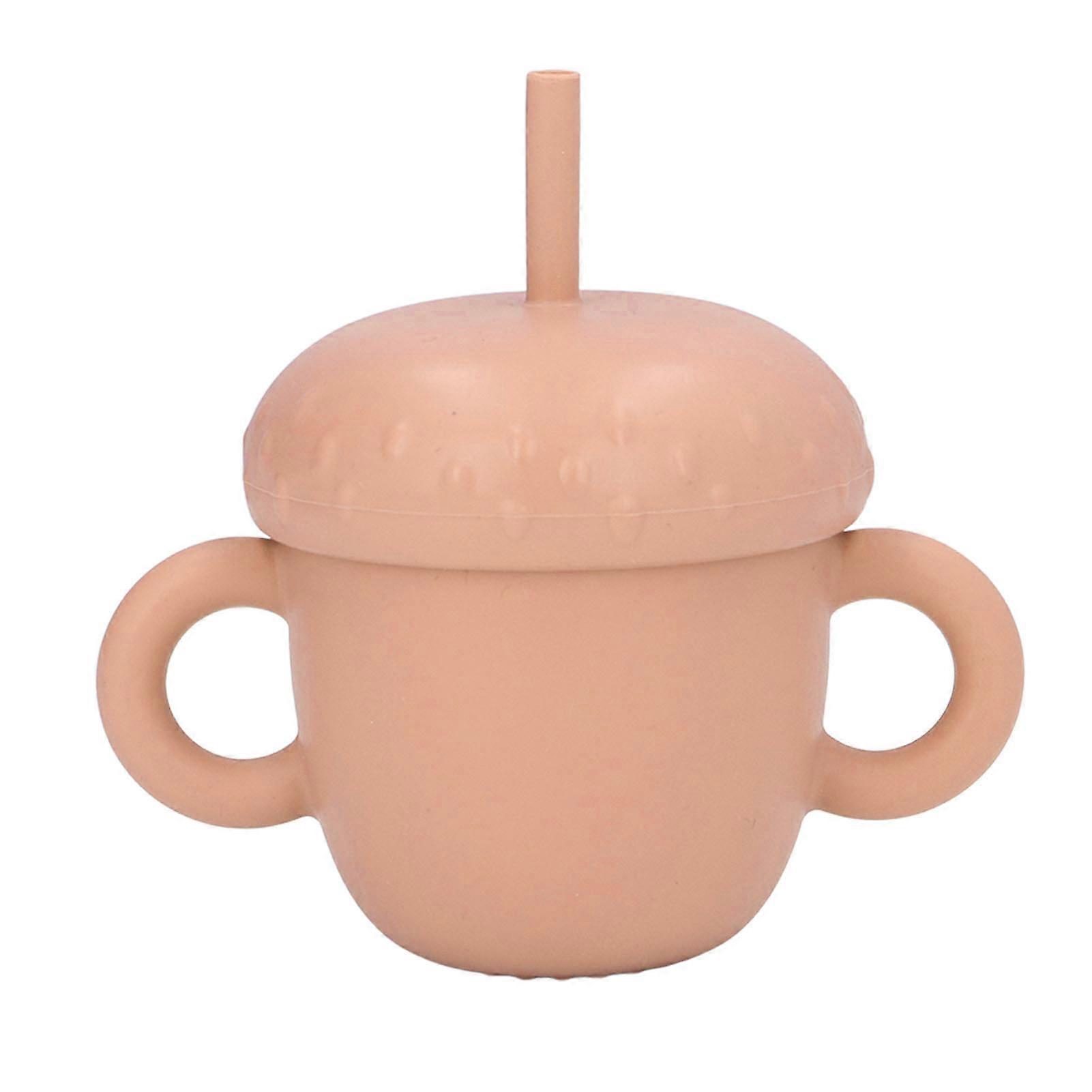 Baby Straw Mushroom Design Food Grade Nonslip Handle Anti Splashing Silicone Sippy Cup with Straw