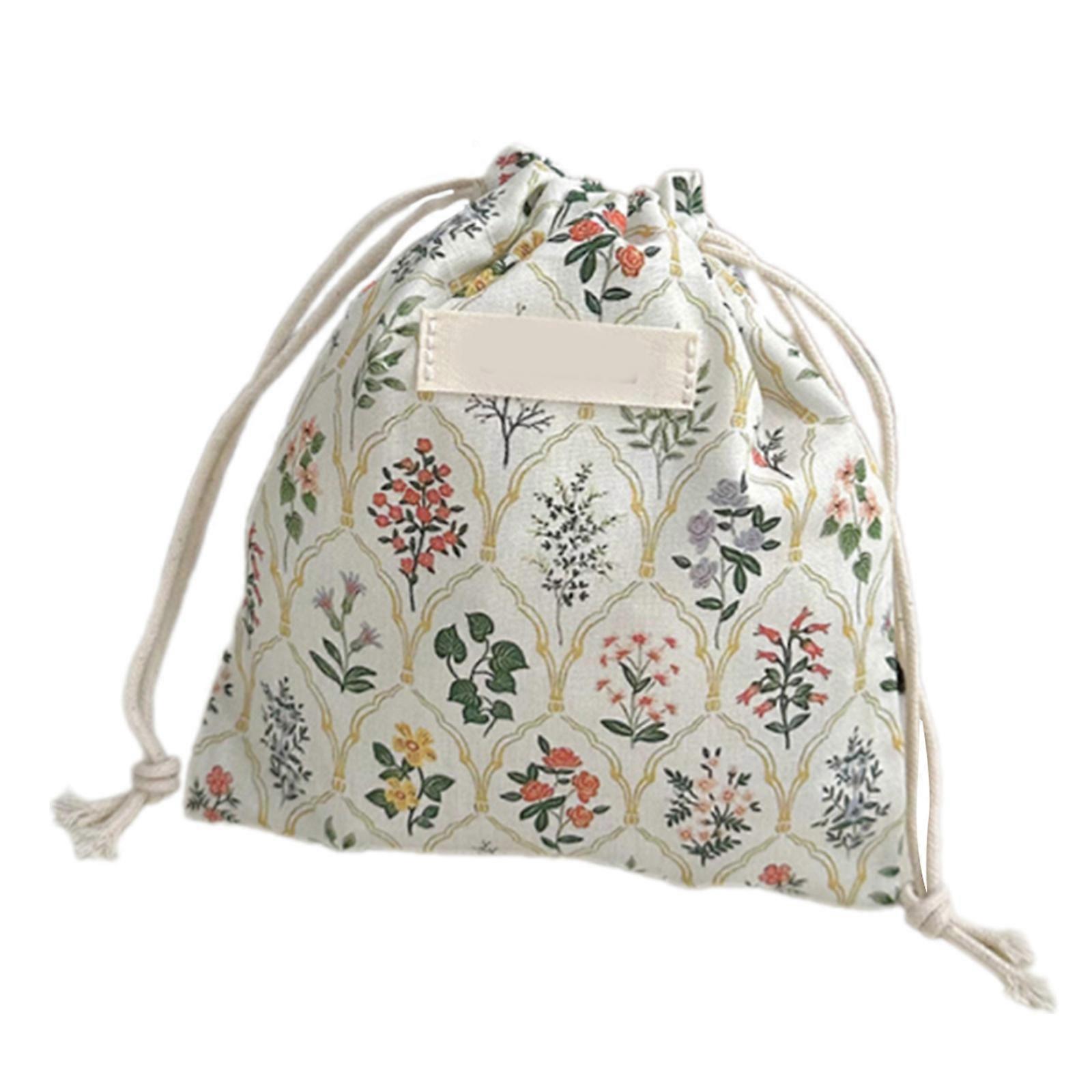 Functional Floral Drawstring Storage Bag Earphone Holder Key Pouches For Makeup Essential And Small Gadgets