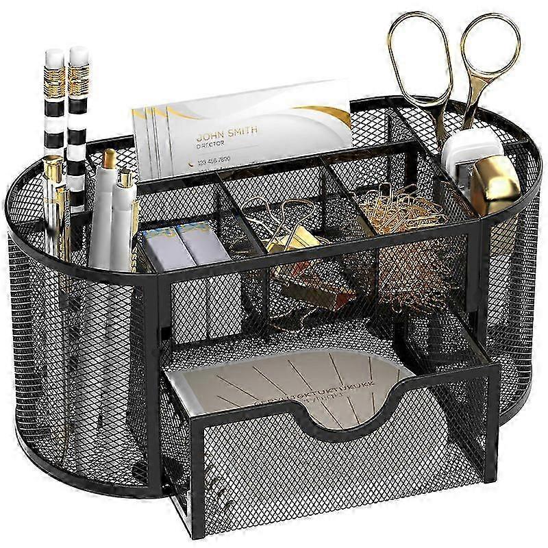 Mesh Desk Organizer with Multiple Compartments, Black Metal Office Accessories, Sleek and Durable Design for Home and Office