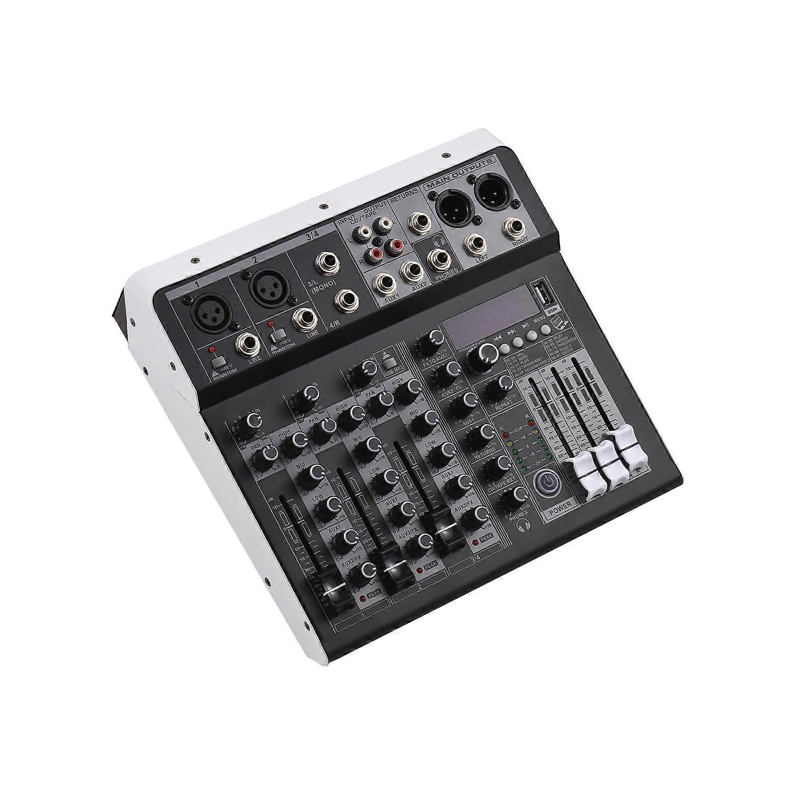Audio Mixer 4 Channel Mixing Console with 48V Phantom Power, Professional Studio DJ Live Broadcast, 16 Reverb Effects Bluetooth Module