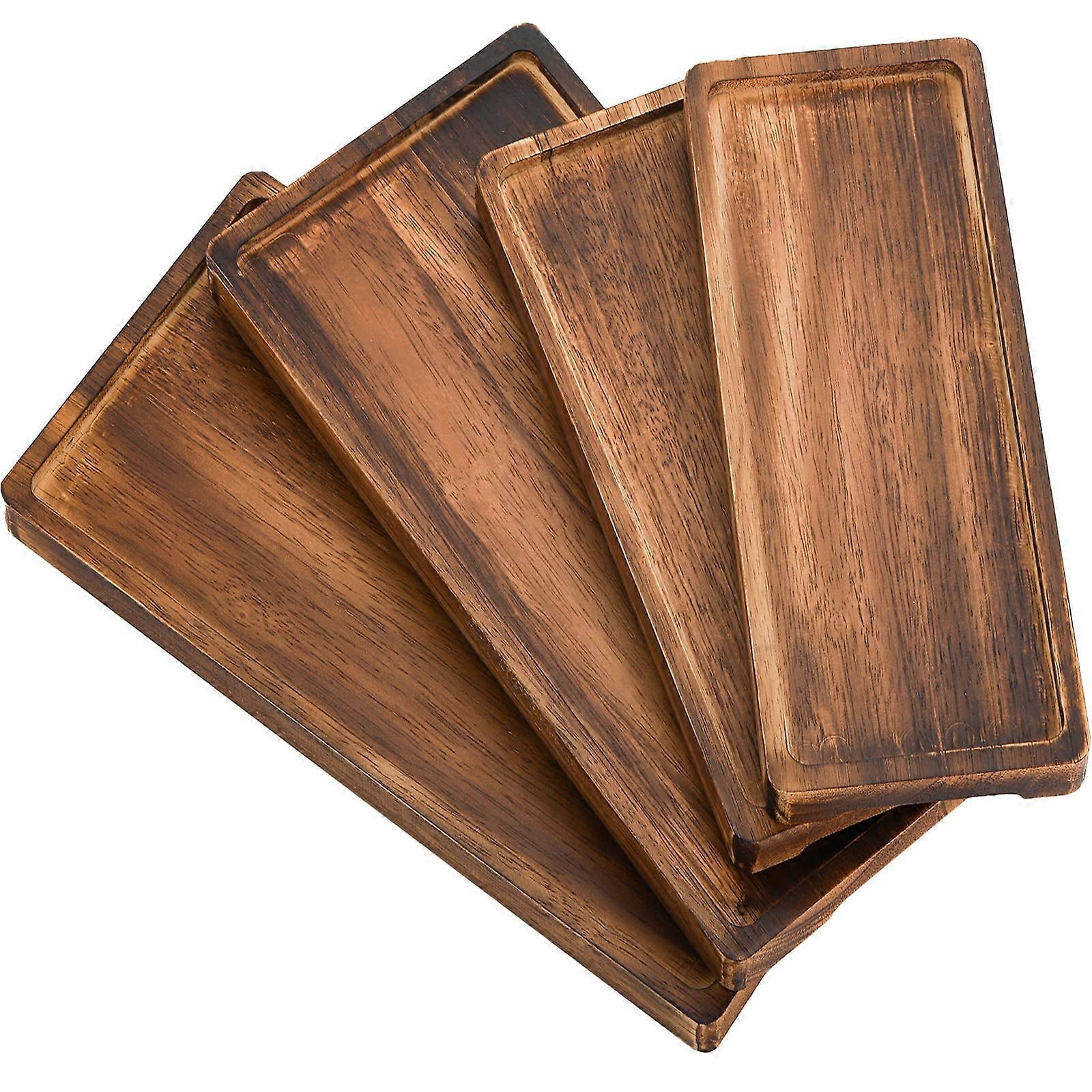 4 Set Wood Serving Tray for Home Decor and Dessert 12'' 14.5'' Rectangular