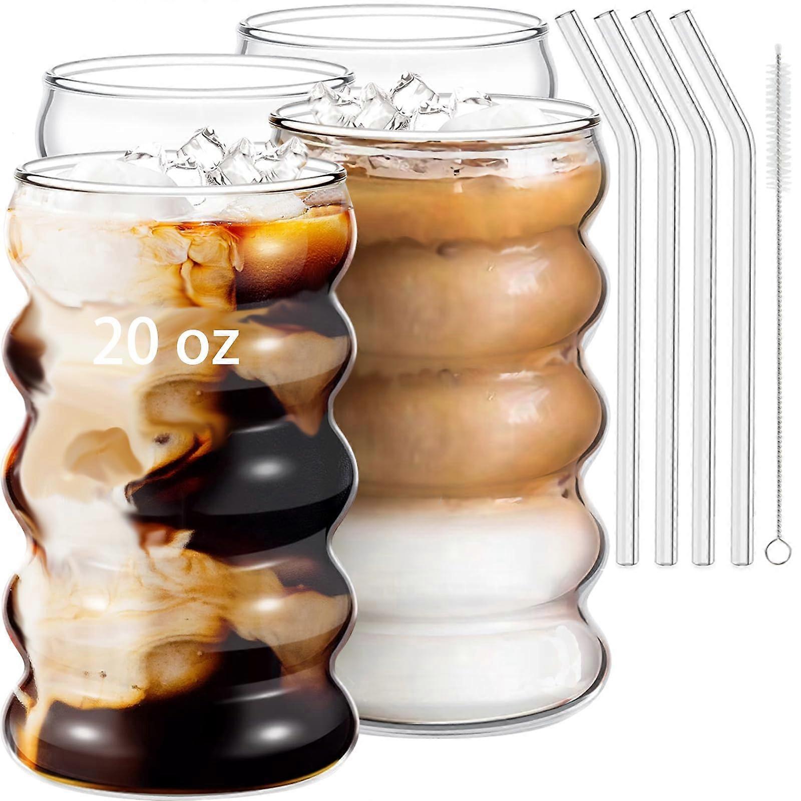 4 Pcs Cute Drinking Glasses Set for Iced Coffee and Smoothie 20oz