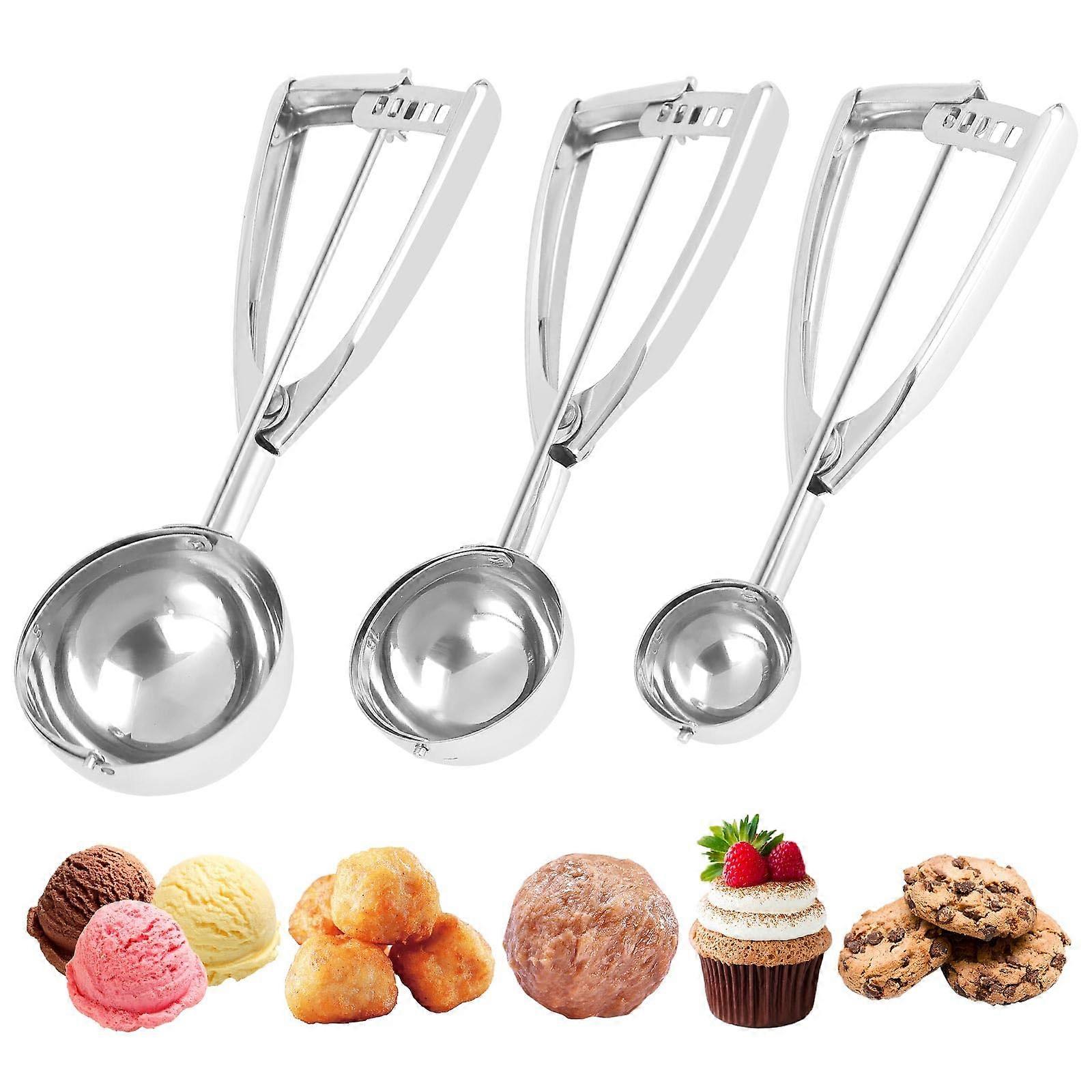 3 件不锈钢冰淇淋勺套装，适合右手和左手，4 盎司 +2 盎司 +0.8 盎司