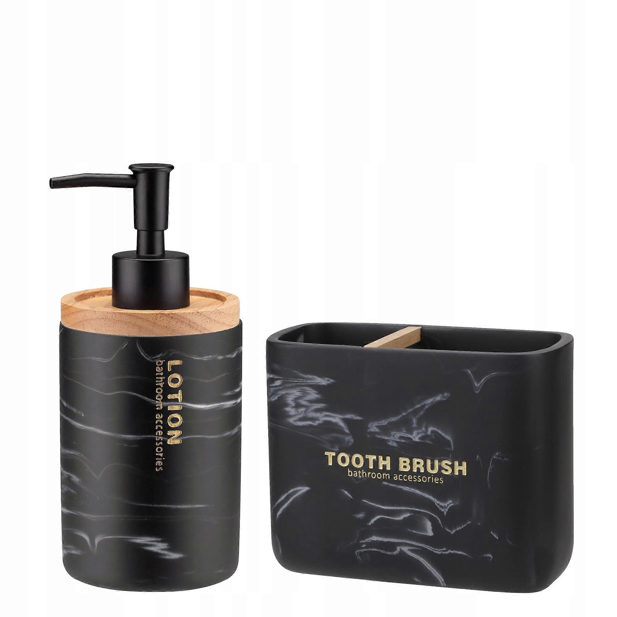 KADAX Bathroom Set Black Dispenser Mug Pattern