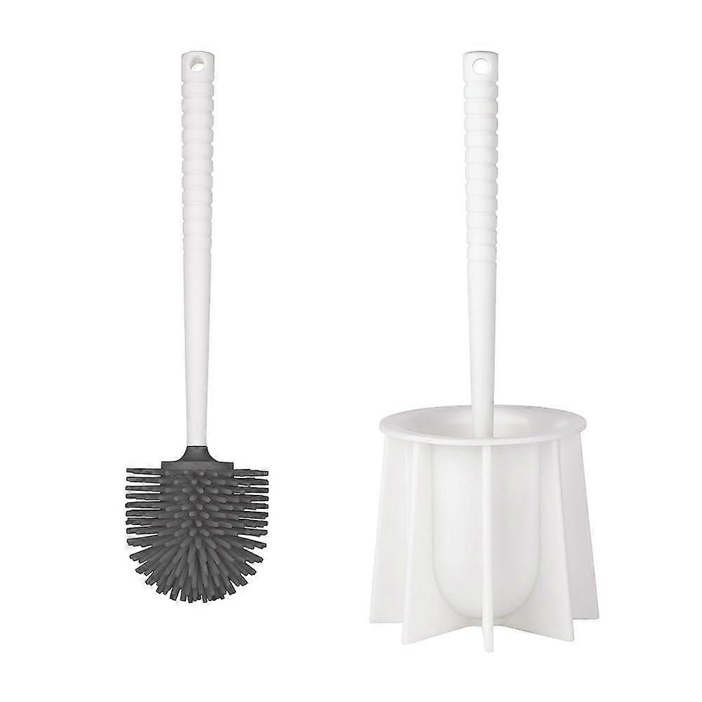 Solid White Toilet Brush with Holder for Bathroom Cleaning, Durable Plastic Design, Compact Size, Easy to Use