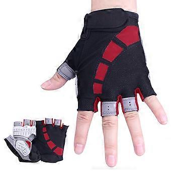 Fietshandschoenen, Halve Vinger Fietshandschoen MTB Racefiets Handschoenen Schokabsorberende Anti-Slip Ademend Unisex Vrouwen Zwart Rood XL