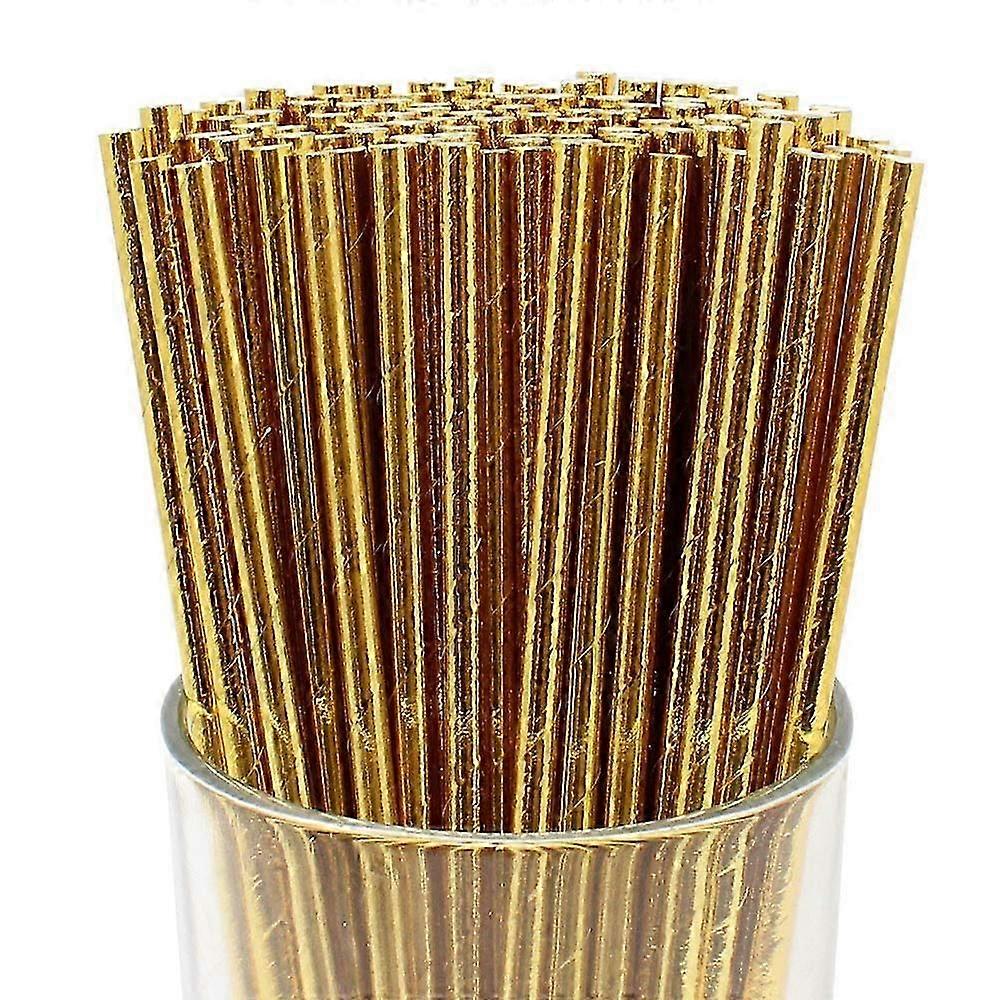 Disposable Drinking Paper Straws (200pcs, Metallic Gold)