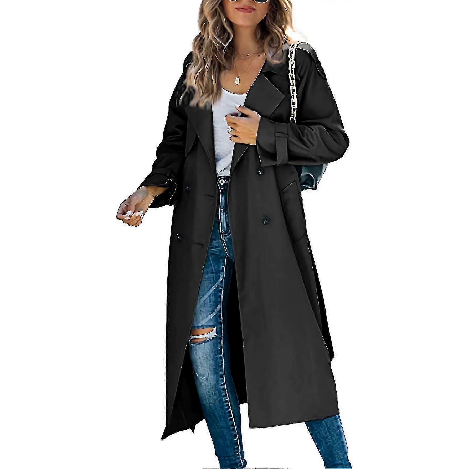 Slim Fit Trenci pentru femei Palton Dublu Piept Lung Rezistent la Vânt