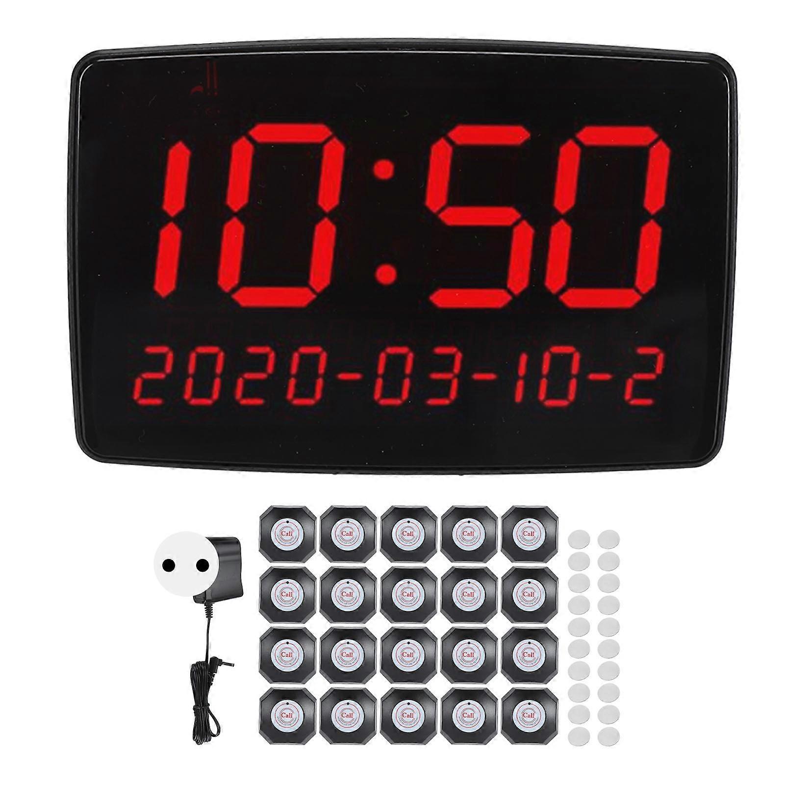 Wireless Calling System Long Range Time Display Restaurant Paging Table Bells with 20 Buttons 1 Receiver For Bar Hospital