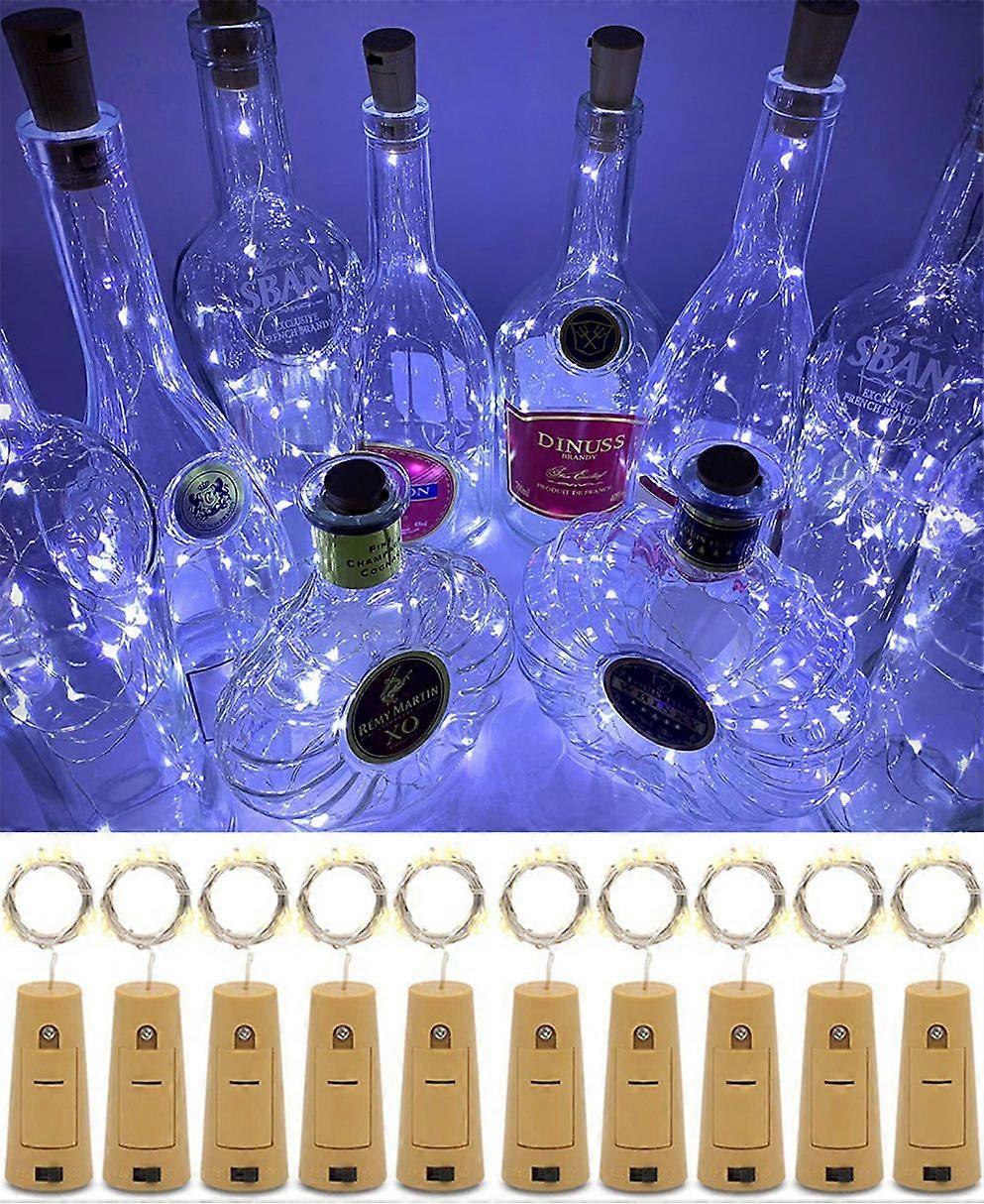 10 Pack Wine bottle lights, with 30 LED cold white color and cork shape controller, battery powered