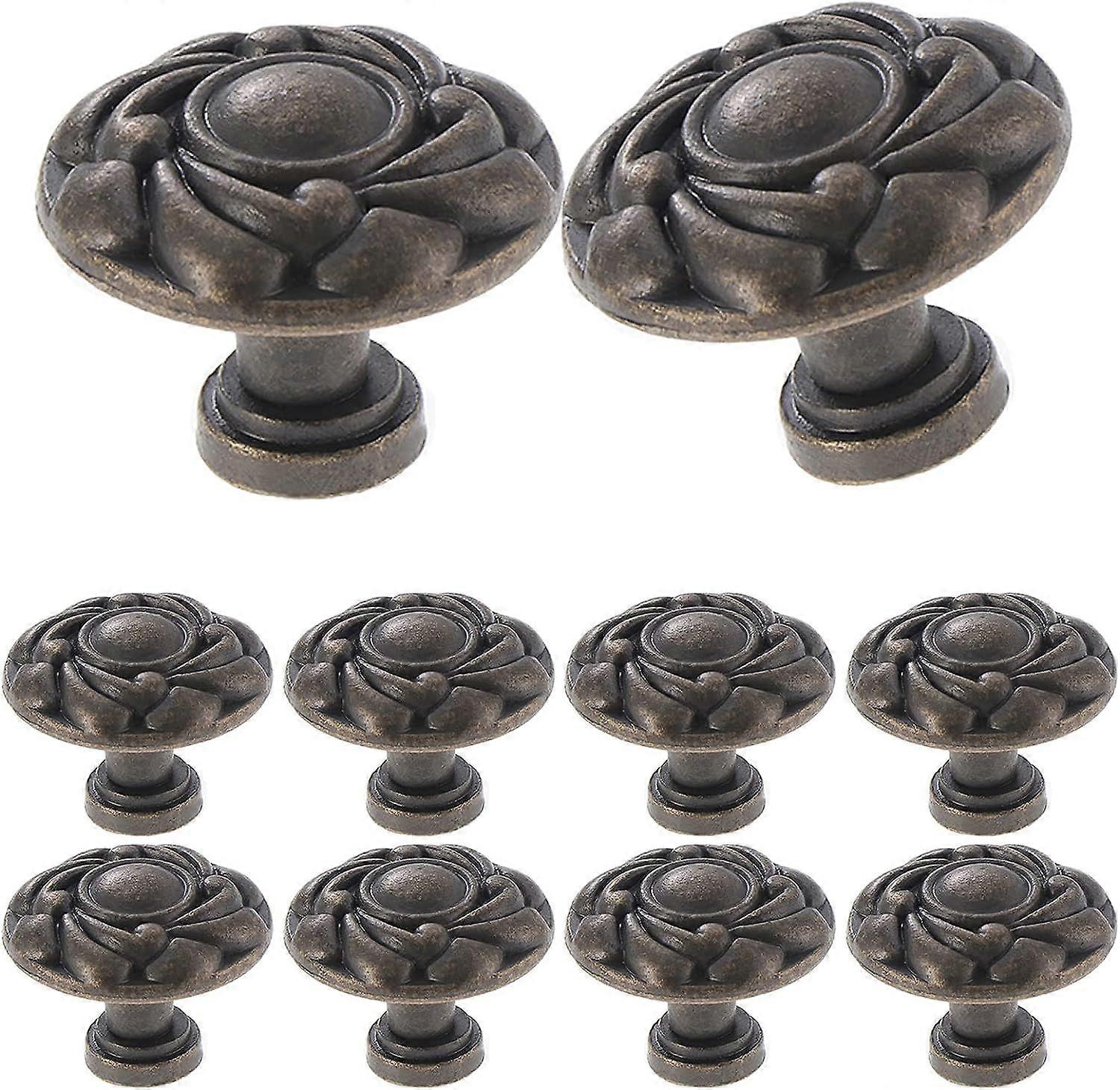12pcs Vintage Cabinet Knobs, Chic Carved Drawer Knobs, Antique Style Kitchen Cupboard Handles, Round Furniture Door Knobs, Bronze