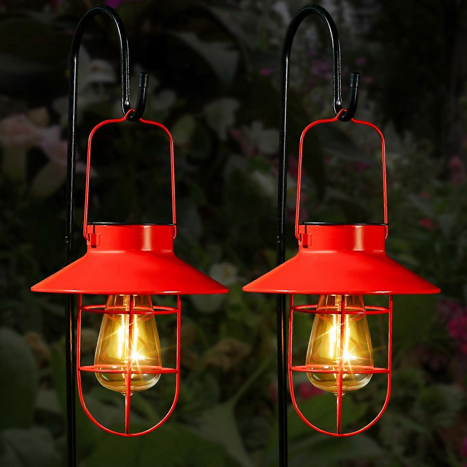 Solarlaterne mit Hirtenhaken, Solarleuchten Laterne Lampe, Außenleuchten Dekor, Wasserdicht (Rot, 2er Pack)