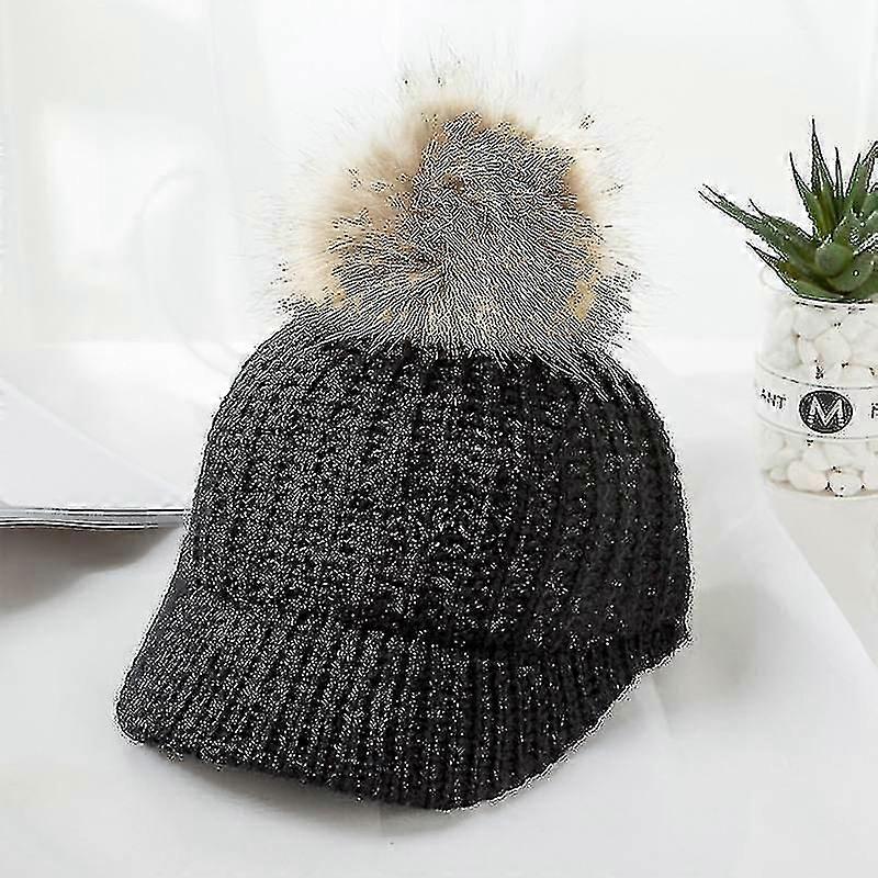 Knitted Pompom Baseball Cap, Winter-spring Hats
