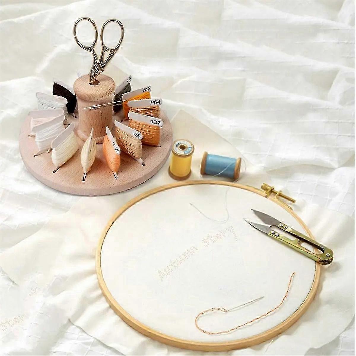 Bobbin Rack for Embroidery Round Wooden Floss Bobbin Holder - FFA