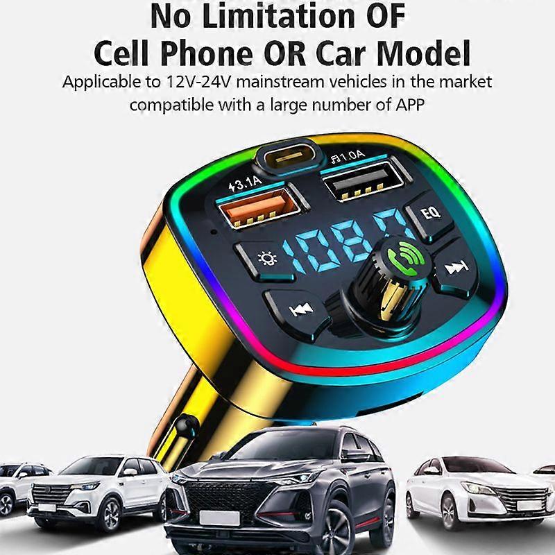 2023 Bluetooth 5.3 FM Transmitter for Car, Stronger Dual Mics Deep Bass Sound , 48W PD&QC3.0 Car Charger Bluetooth Adapter