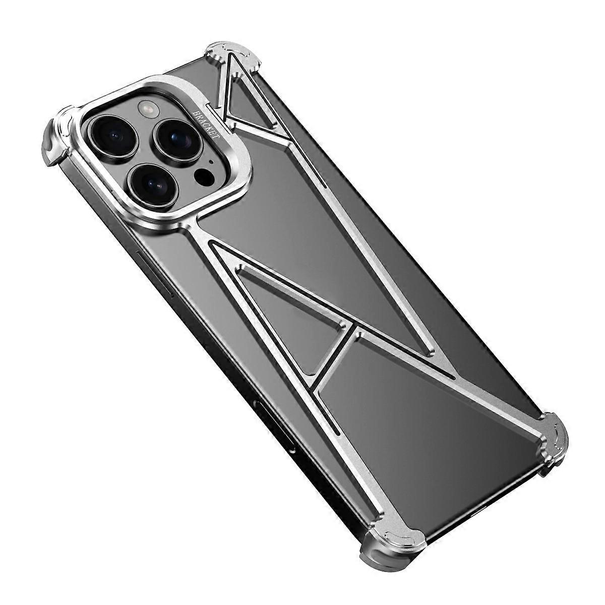 For iPhone 15 Pro Max Bumper Case Four Corner Airbag Kickstand Boardless A-Shape Metal Phone Cover -