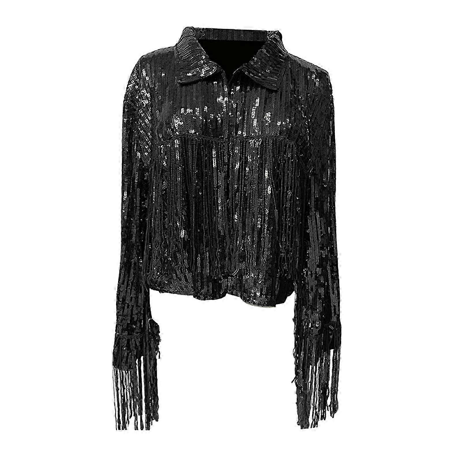 Women's Sequin Jacket Breathable Sparkling Long silver