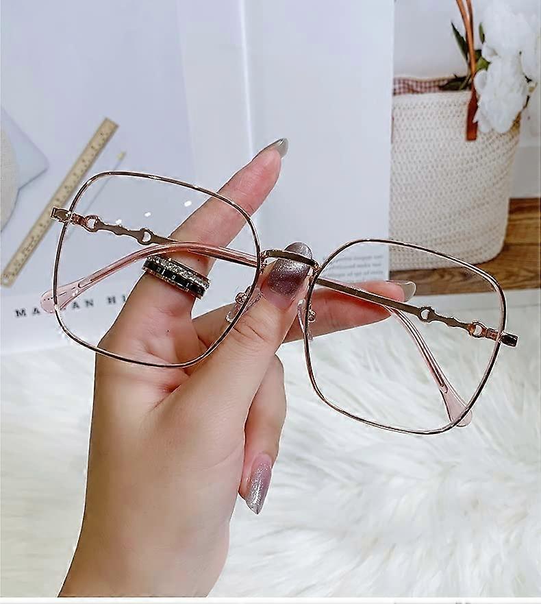 Stylish Oversized Metal Frame Reading Glasses, Large Square Blue Light Blocking HD Reader, Anti Eye Strain Eyeglasses