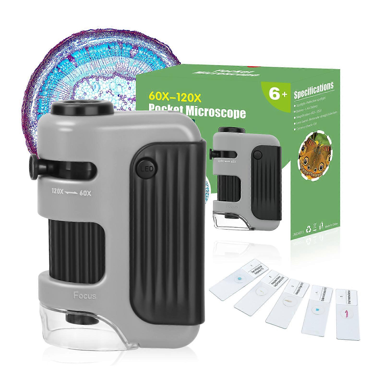 Portable Mini Microscope 60X to 120X Small Scope Handheld with LED Light Perfect for Kids Educational Science Projects