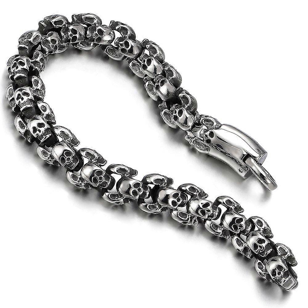 Gothic Biker Vintage 3D Skull Bracelet for Men and Women, Polished Stainless Steel, Adjustable Size, Unique Design
