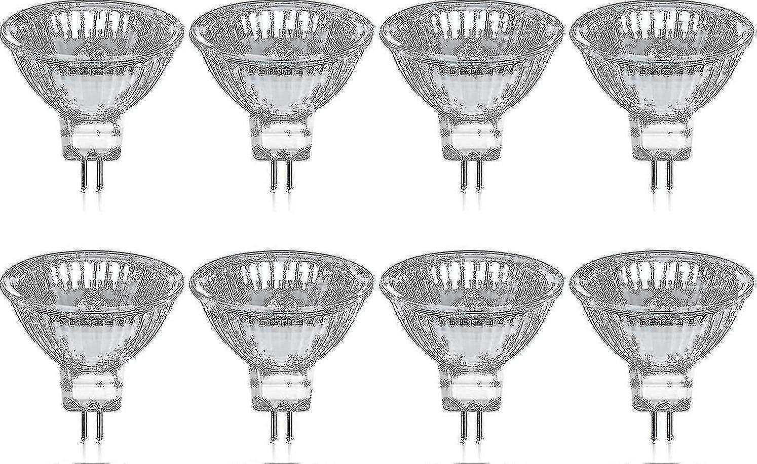 عبوة من 8 لمبات هالوجين Gu5.3 Mr16 35 واط 12 فولت قابلة للتعتيم - أبيض دافئ 2800 كلفن ، 400 لومن ، غطاء زجاجي G