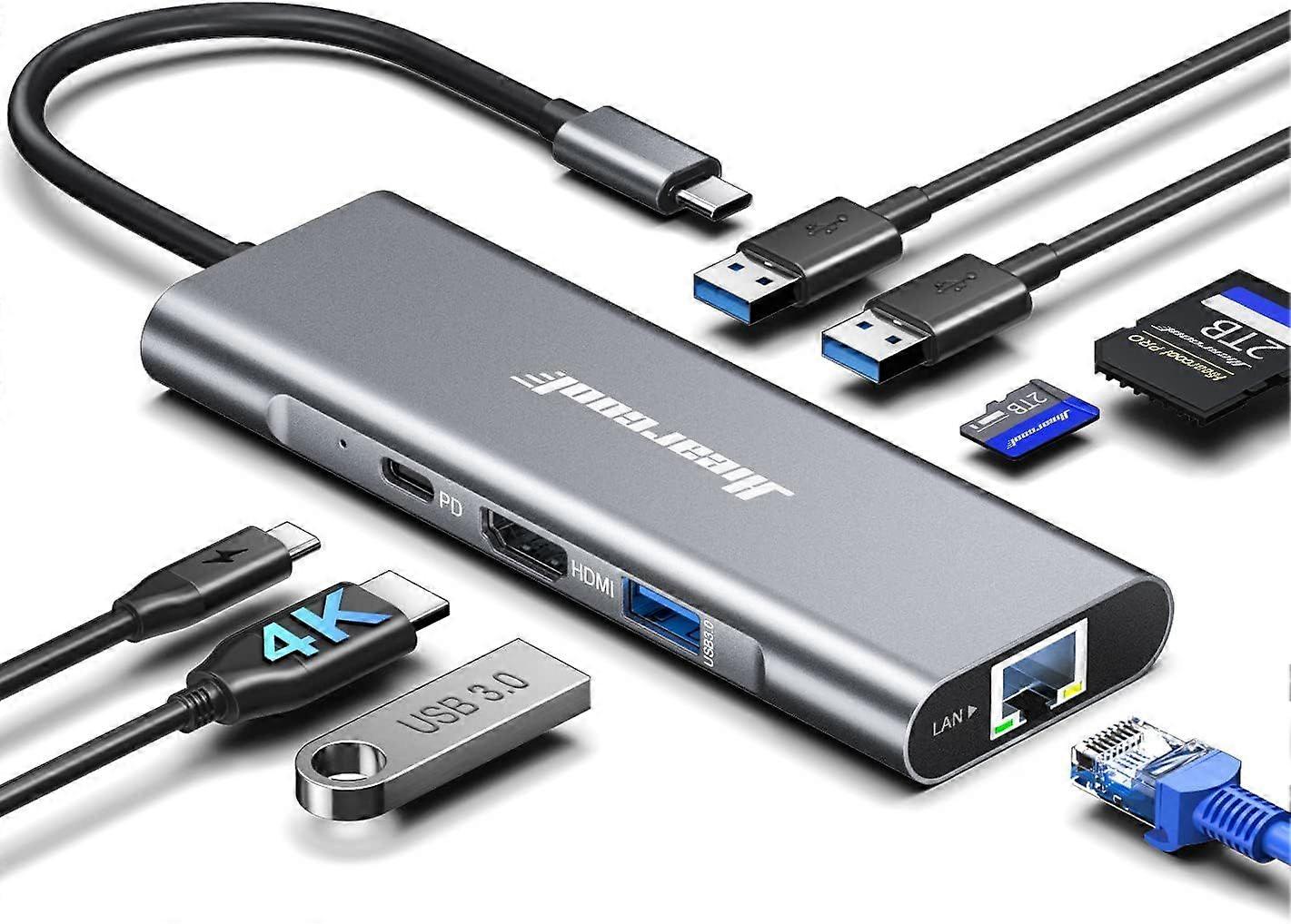 2025 Neuestes Modell USB C Hub Ethernet, 4K@60 USB-C zu HDMI Hub, 8in1 Multi-Port