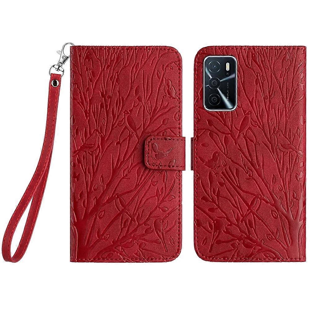 Tree Birds Embossed Pattern Leather Phone Case