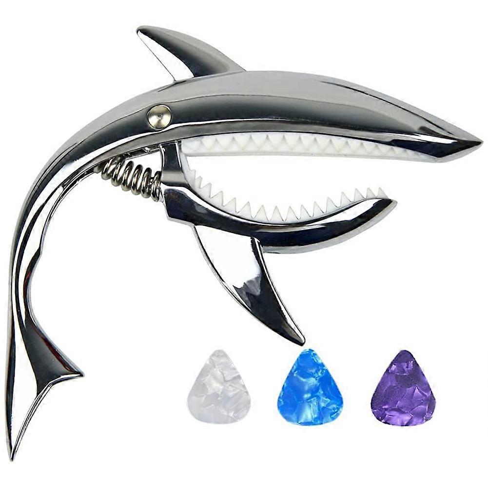 Shark Guitar Capo Zinc Alloy Capo with Pick ,Silver