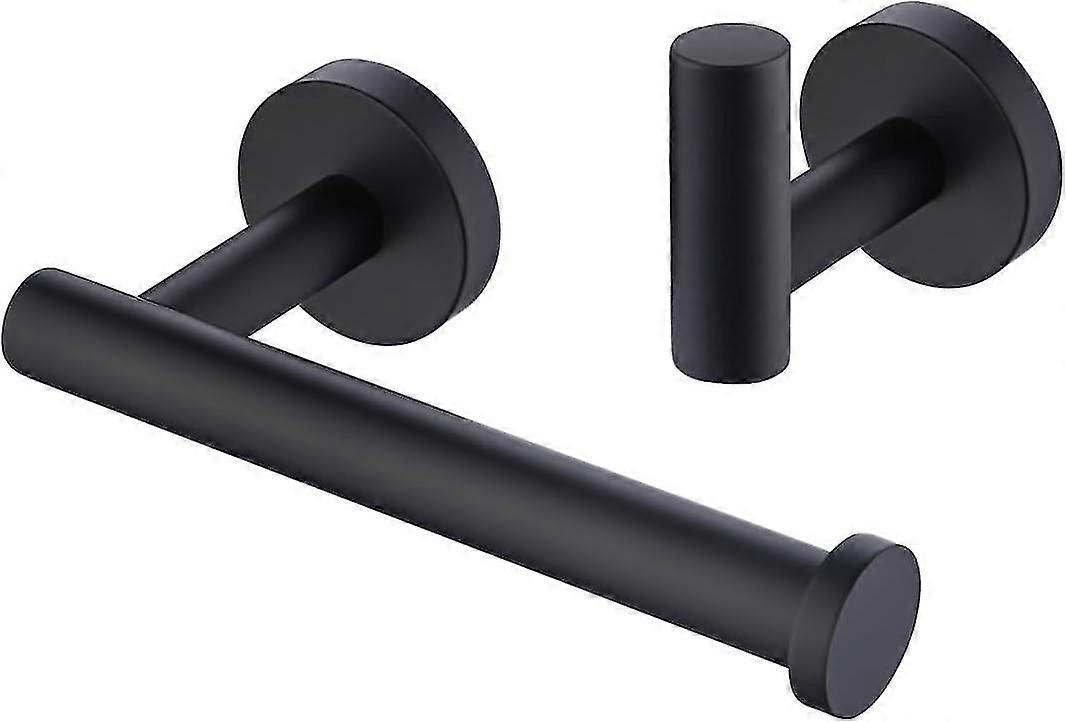 Black Towel & Toilet Roll Holder Set - 2pc Bathroom Accessory