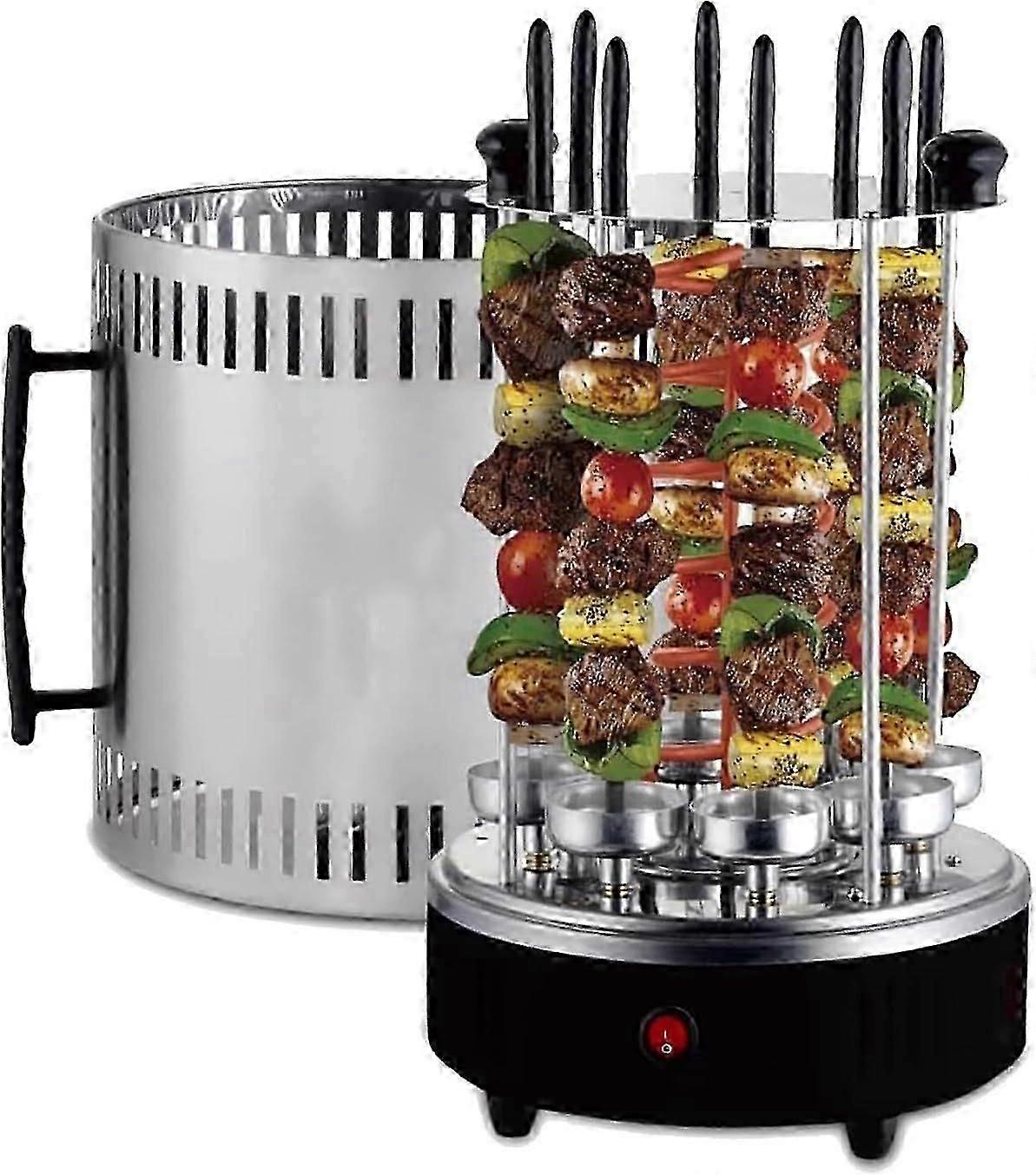 شواية كهربائية عمودية 1500 واط مع مشواة ، 360 دوران تلقائي وكوب زيت ، 6 شوكات كباب للشواء
